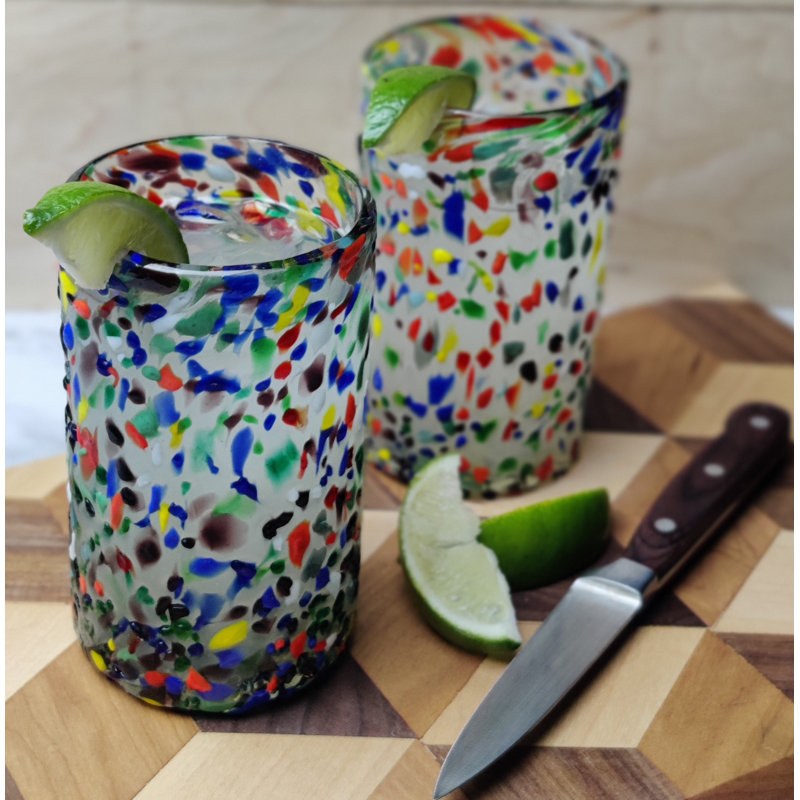 Orren Ellis Gladding Hand Blown Mexican Confetti Rock 14 oz. Drinking